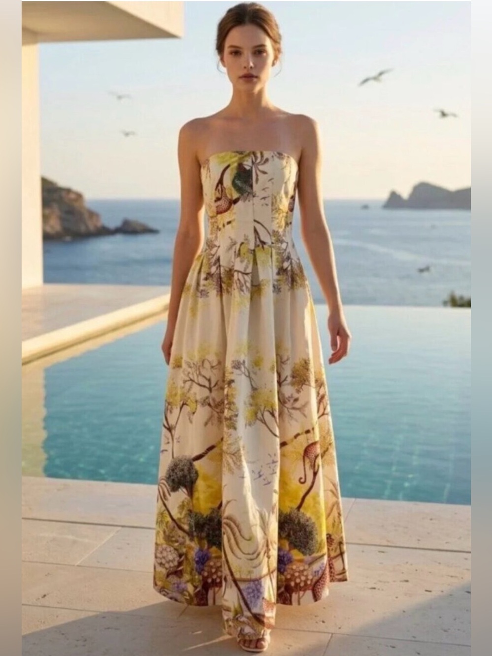 New Caroline Constas Safari Pleated Midi Dress - size small